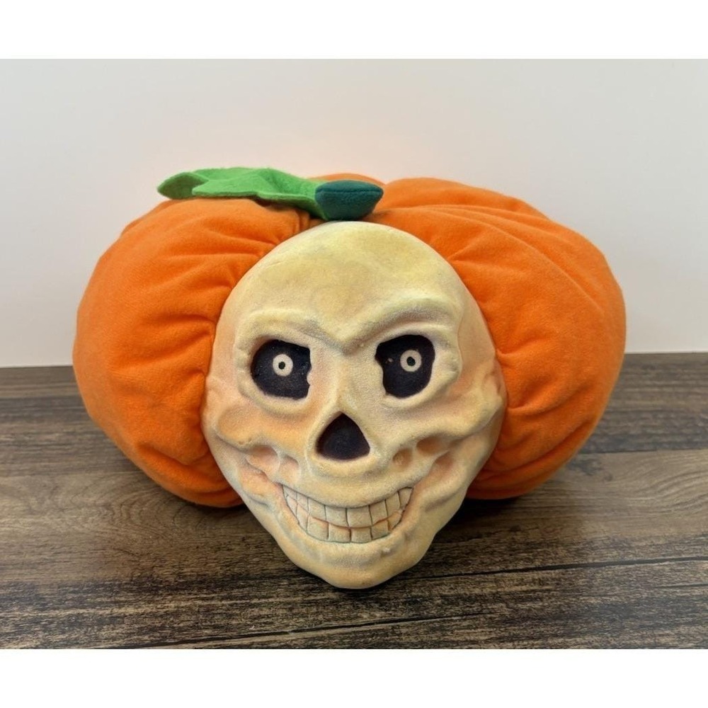 Stuffins Flocked Wacky Skull Plush Jack O Lantern Pumpkin Halloween Skeleton